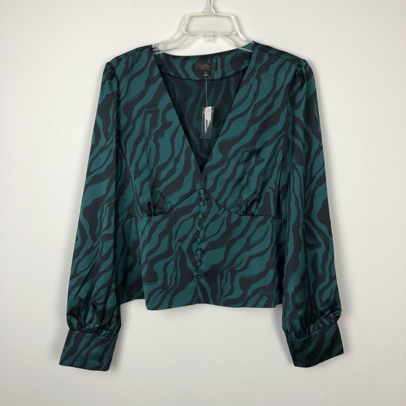 J. Crew Deep V Zebra Stripe Blouse Size 12 - Picture 3 of 5